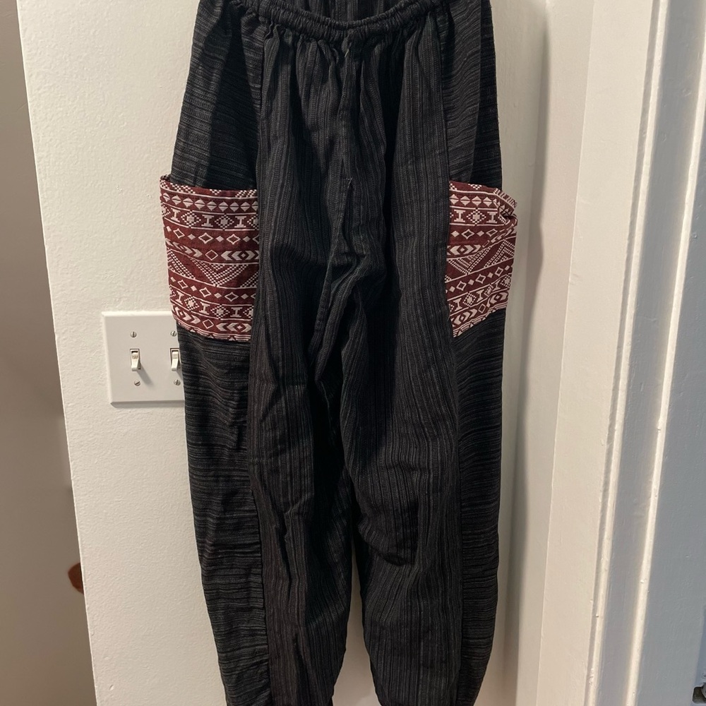 Black Pants with Red Patterned Pockets